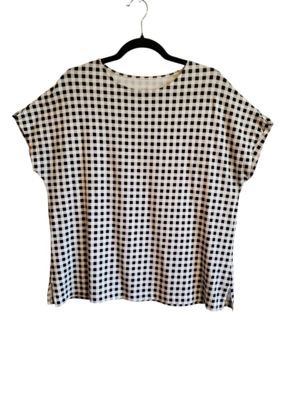 J Jill Luxe Supima Modern Tee Gingham Check Black‎ and White Medium